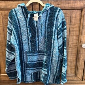 La Malinche Capucha Mexico Baha Hoodie Drug Rug Teal Size M/Men L/Women
